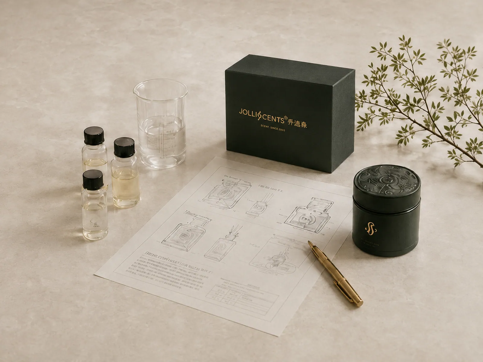 JOLL14CENTS fragrance objects in warm interior light